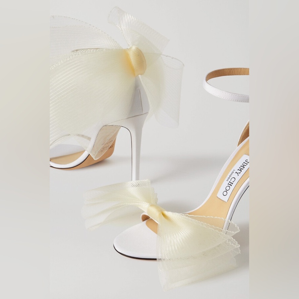 Jimmy Choo Aveline 100 Sandals w/Asymmetric Grosgrain Mesh Fascinator Bows NEW - Picture 9 of 16